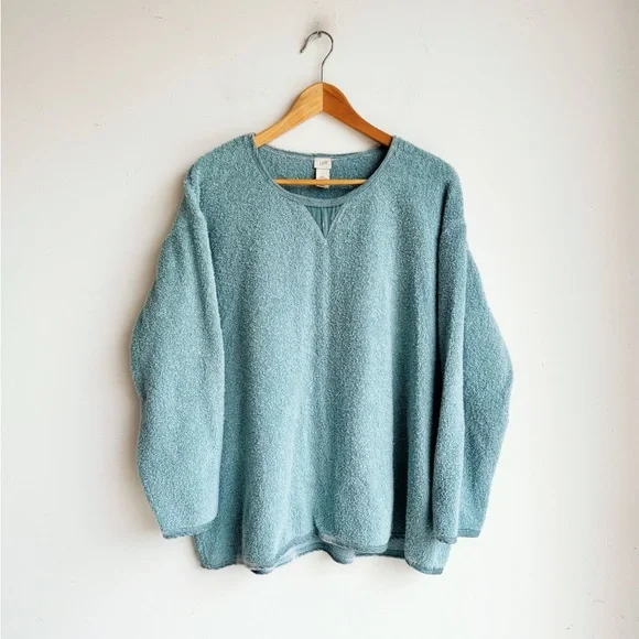 J. JILL Robin’s Egg Terry Cloth Velvet Trim Sweater Large - Picture 6 of 6